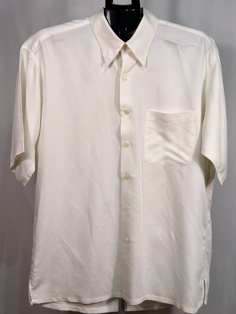 Bugatchi Men’s L White/Ivory Short Sleeve Button-Up Shirt Designer Casual